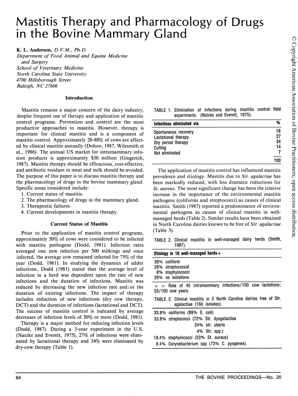 Mastitis Therapy and Pharmacology of Drugs in the Bovine Mammary Gland