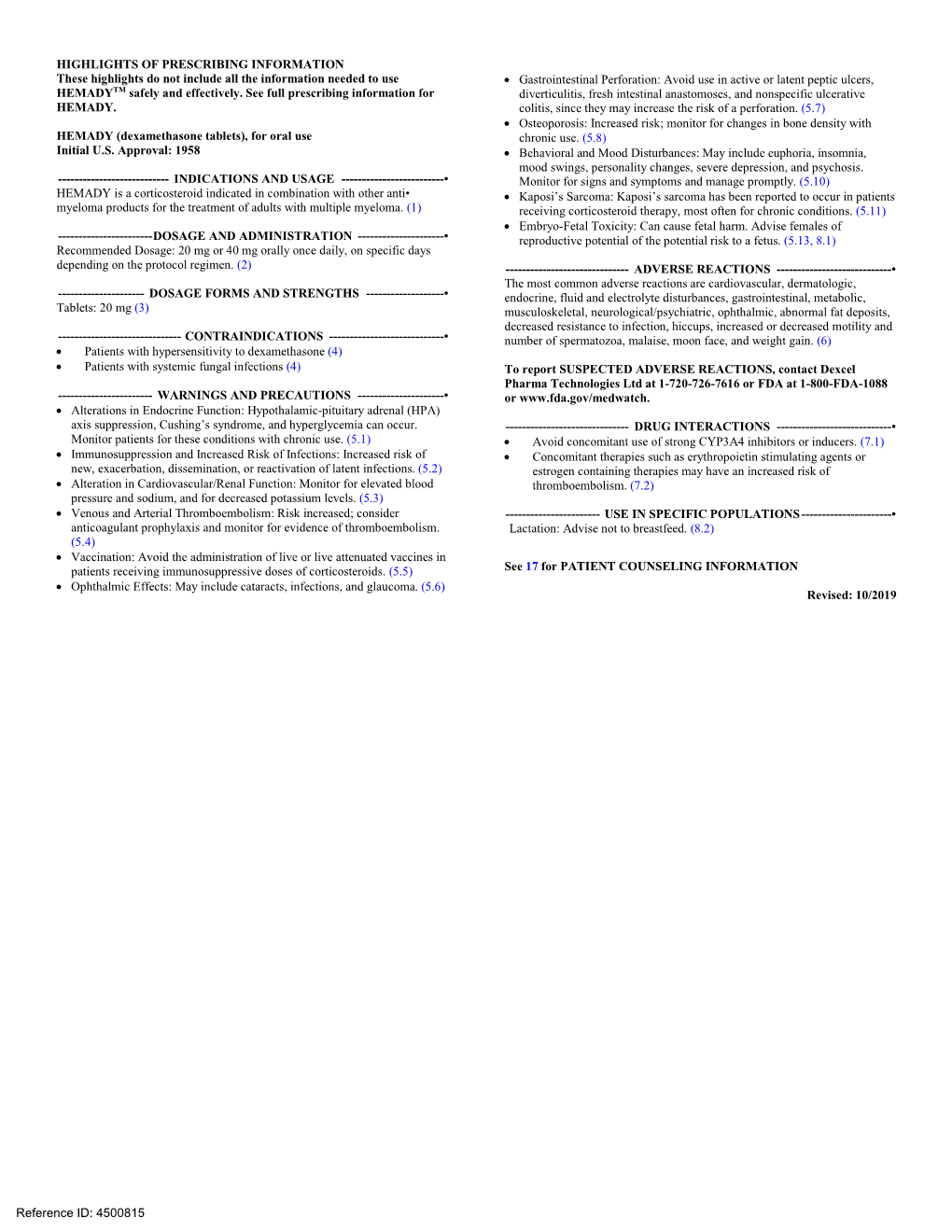 HEMADY (Dexamethasone Tablets), for Oral Use Chronic Use