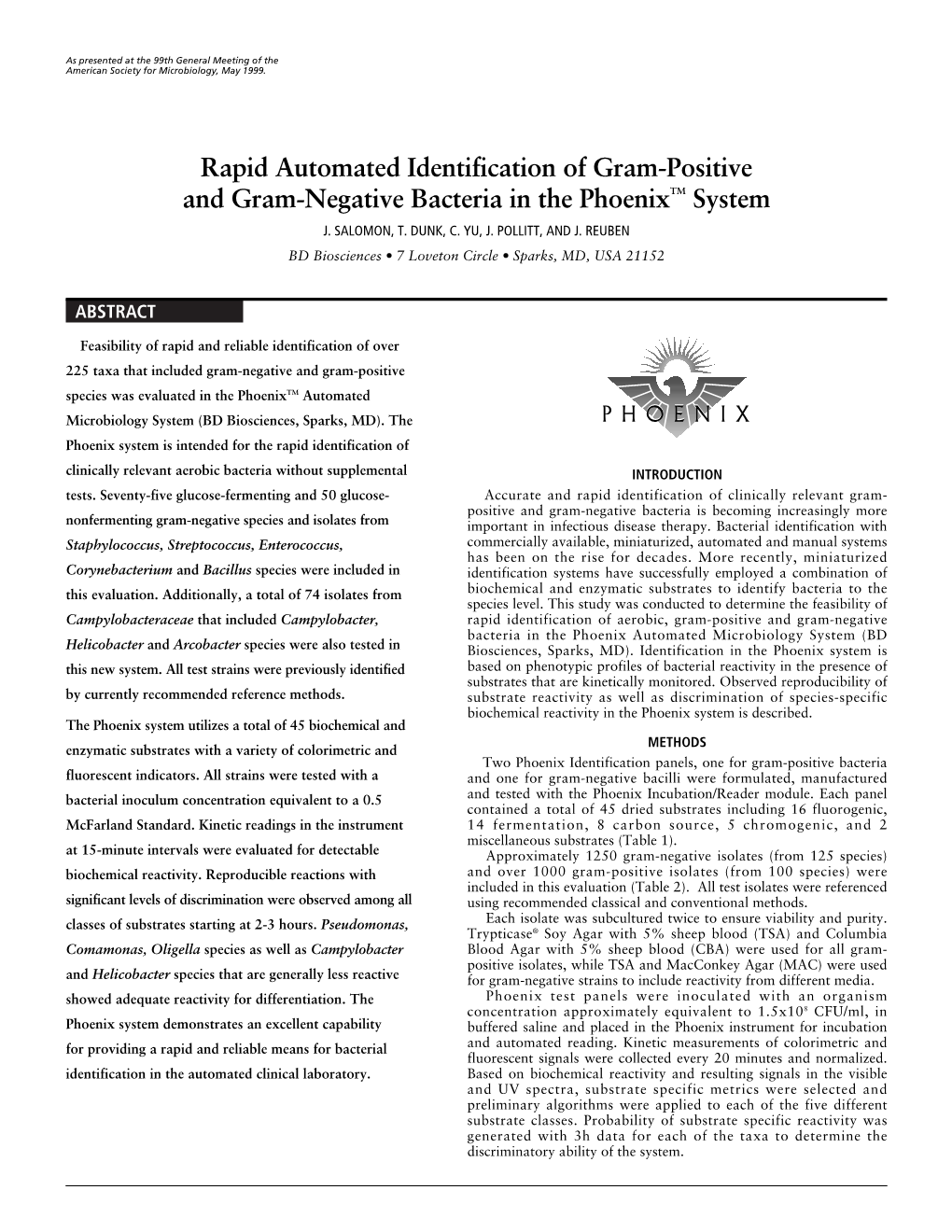 Rapid Automated Identification of Gram-Positive and Gram-Negative Bacteria in the Phoenixtm System J