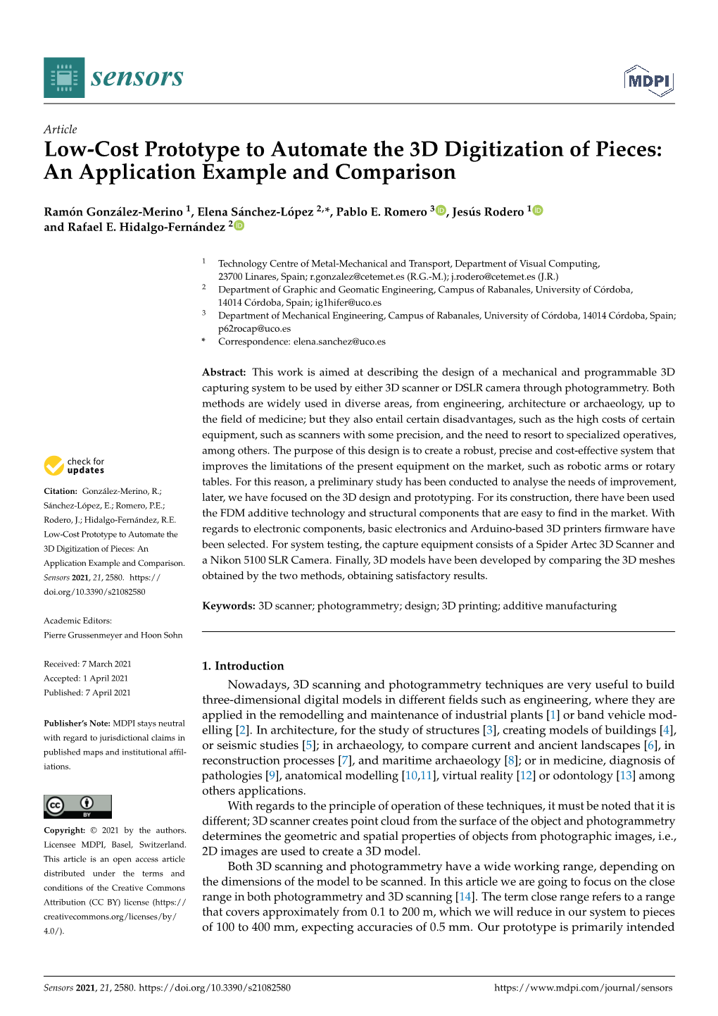 Low-Cost Prototype to Automate the 3D Digitization of Pieces: an Application Example and Comparison