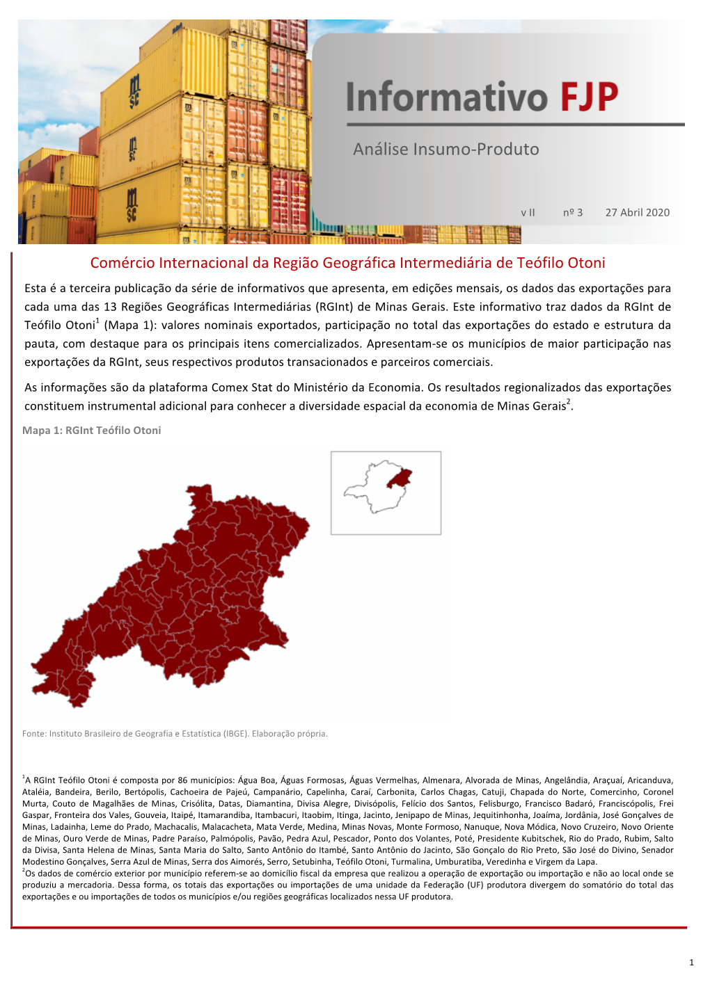 Análise Insumo-Produto: Comércio Internacional Da Região Geográfica Intermediária De Teófilo Otoni