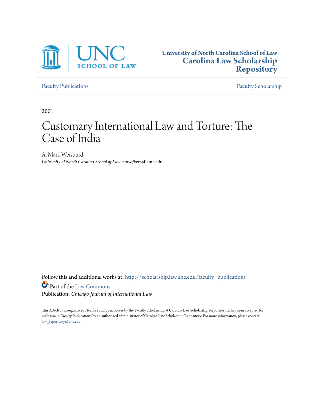 Customary International Law and Torture: the Case of India A