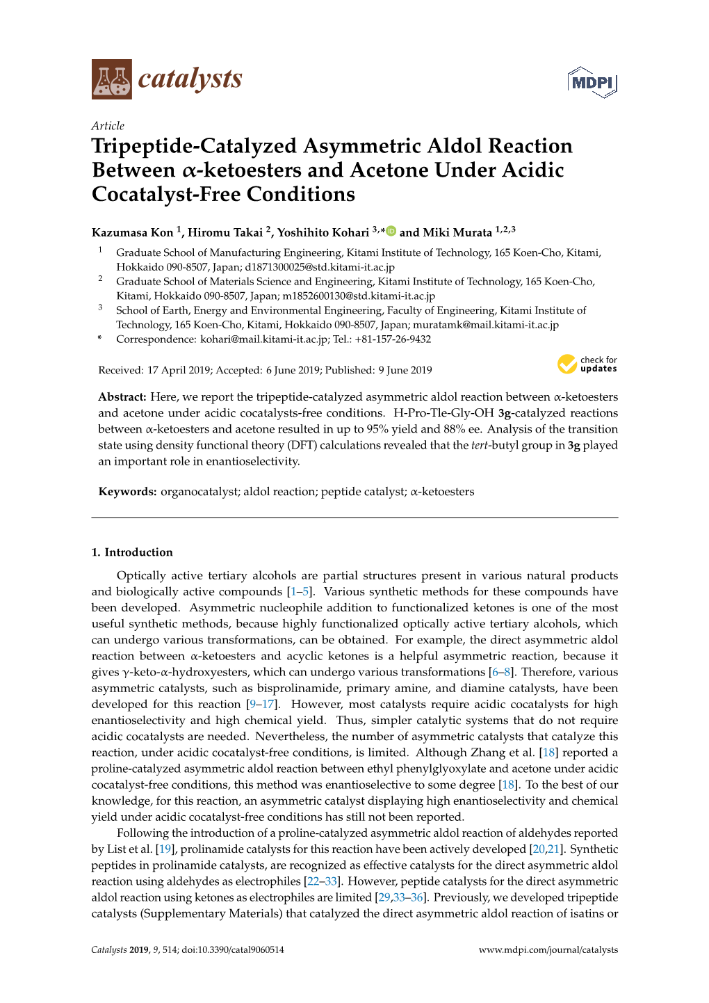 Tripeptide-Catalyzed Asymmetric Aldol Reaction Between Α-Ketoesters and Acetone Under Acidic Cocatalyst-Free Conditions