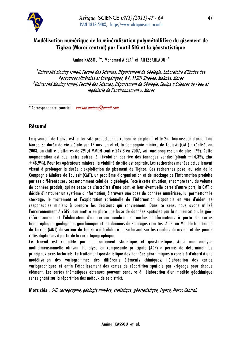 47 Modélisation Numérique De La Minéralisation Polymétallifère Du Gisement De Tighza