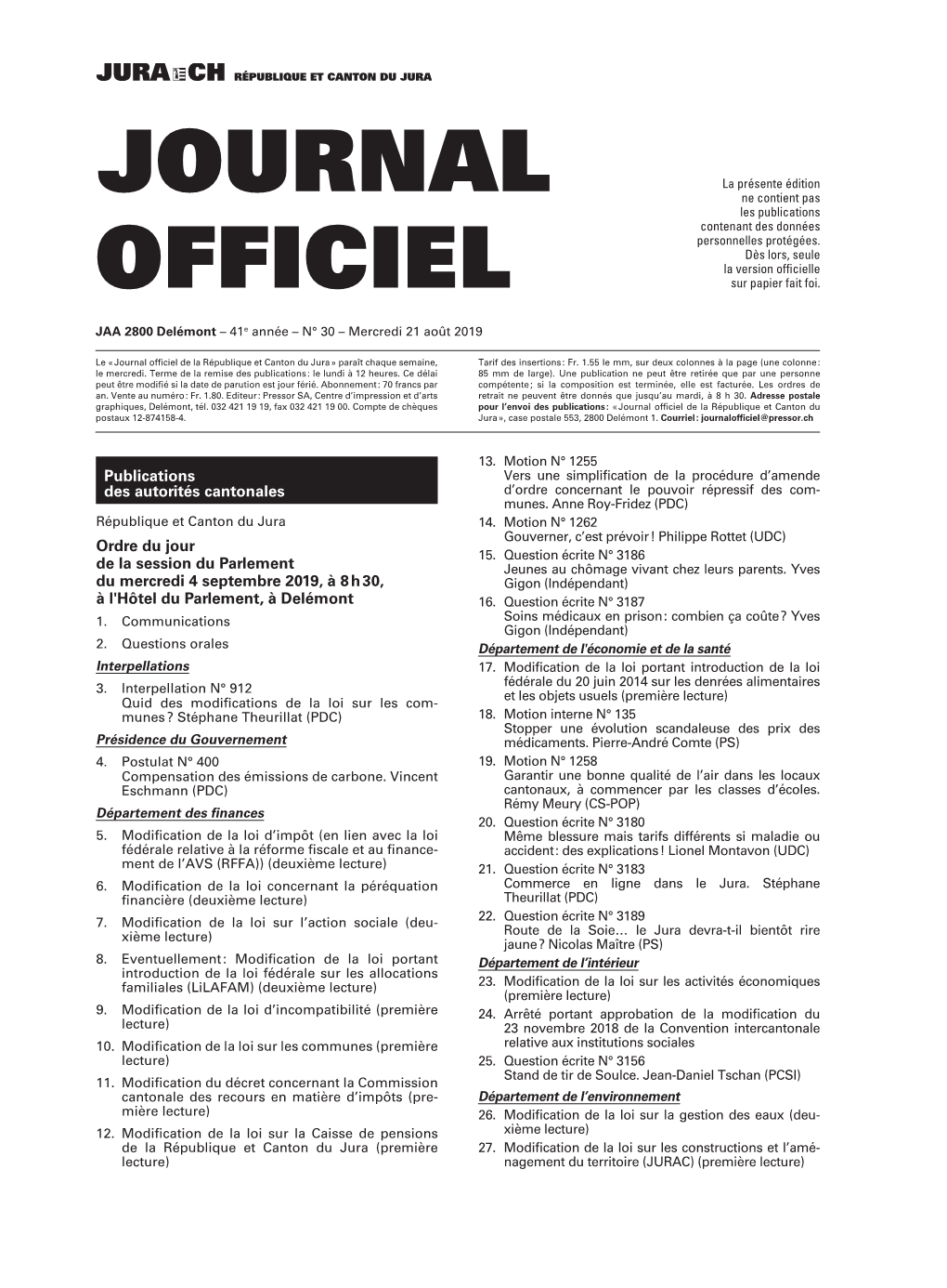 Journal Officiel No 30 Du 21.08.2019