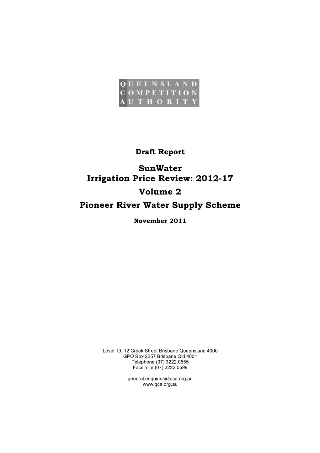 Sunwater Irrigation Price Review: 2012-17 Volume 2 Pioneer River Water Supply Scheme