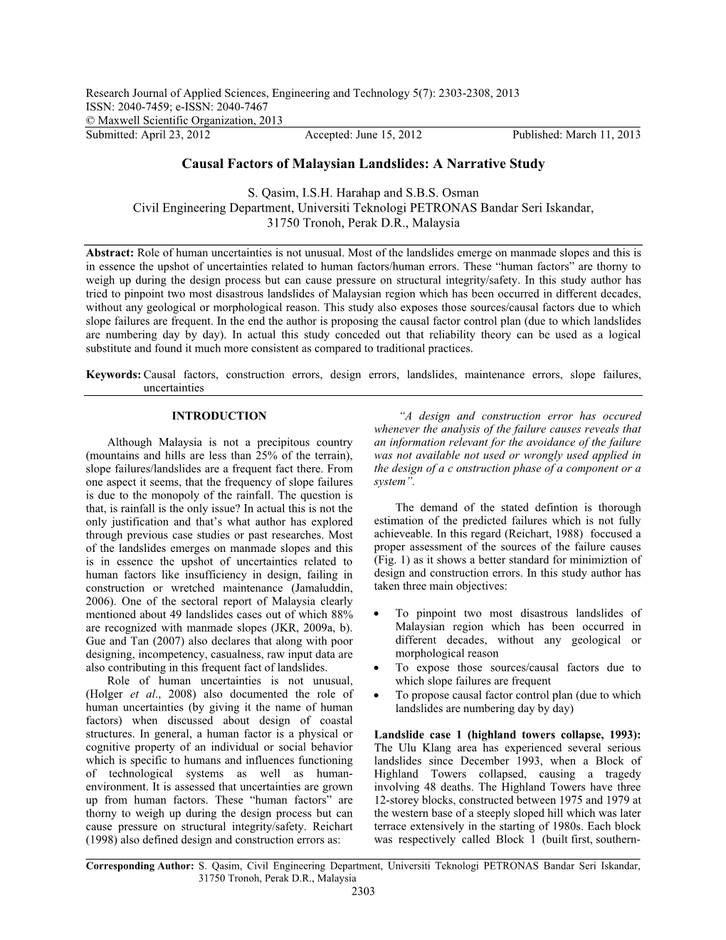 Causal Factors of Malaysian Landslides: a Narrative Study