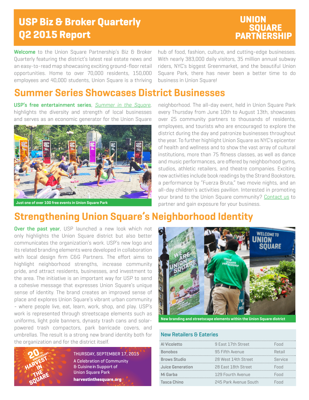 USP Biz & Broker Quarterly Q2 2015 Report Summer Series Showcases