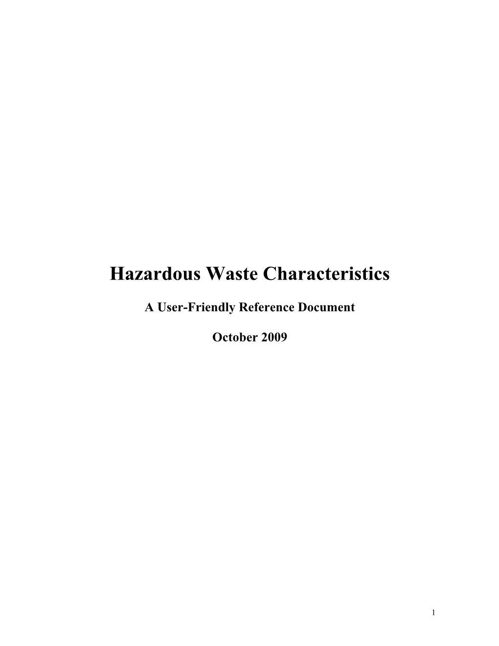 Friendly Reference Document for Hazardous Waste Characteristics