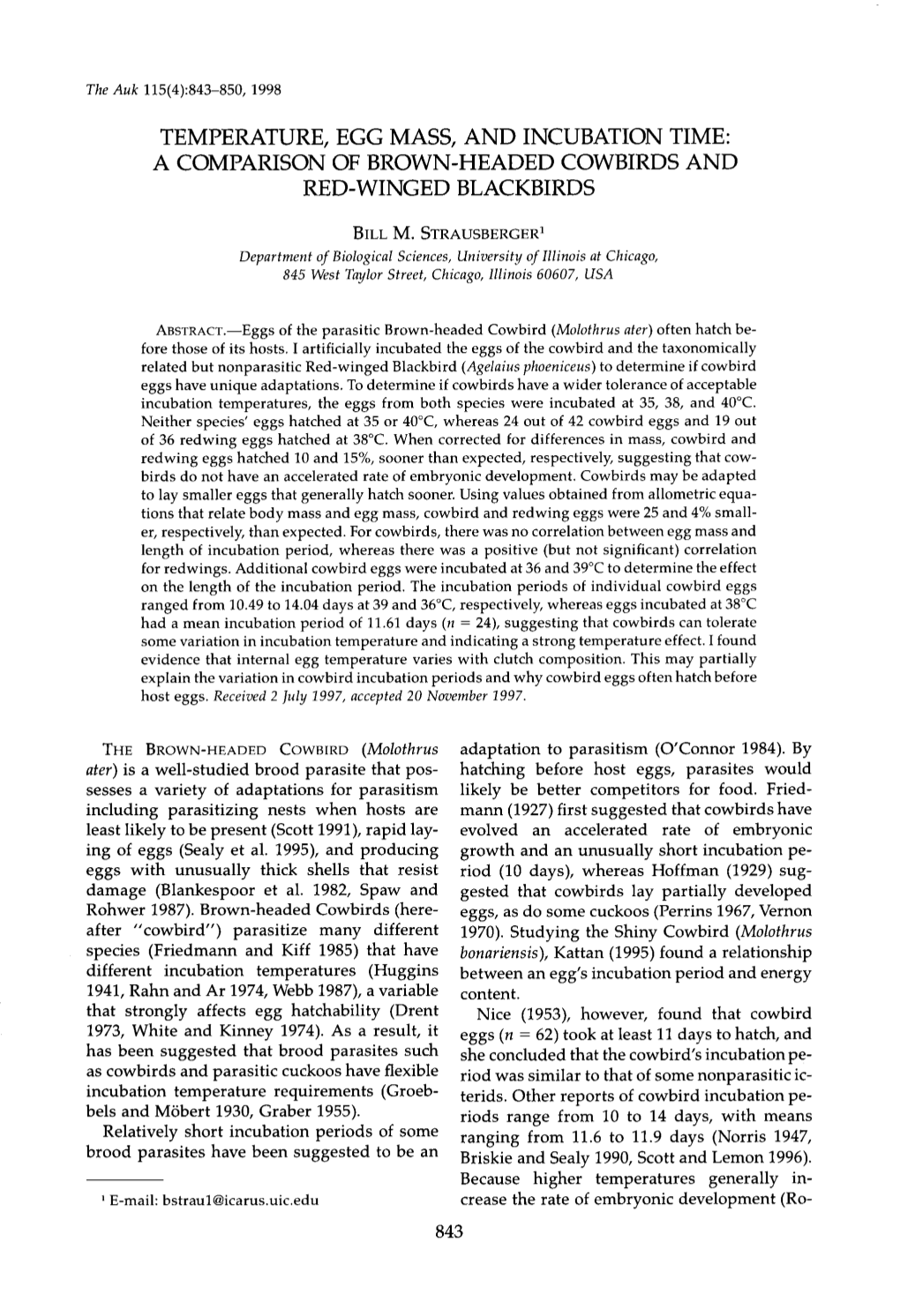 A Comparison of Brown-Headed Cowbirds and Red-Winged Blackbirds