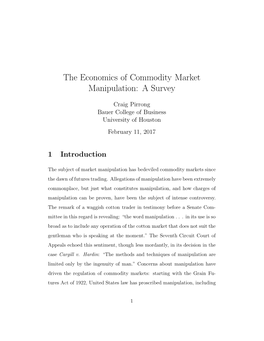 The Economics of Commodity Market Manipulation: a Survey