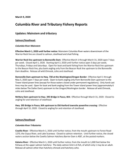 Columbia River and Tributary Fishery Reports