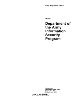 Department of the Army Information Security Program