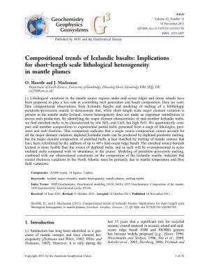 Compositional Trends of Icelandic Basalts: Implications for Short–Length Scale Lithological Heterogeneity in Mantle Plumes
