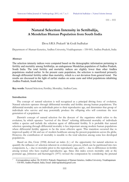 Natural Selection Intensity in Settibalija, a Mendelian Human Population from South India