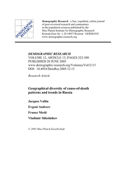 Geographical Diversity of Cause-Of-Death Patterns and Trends in Russia