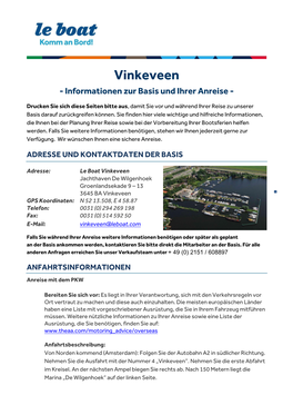 Vinkeveen - Informationen Zur Basis Und Ihrer Anreise
