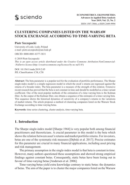 Clustering Companies Listed on the Warsaw Stock Exchange According to Time-Varying Beta