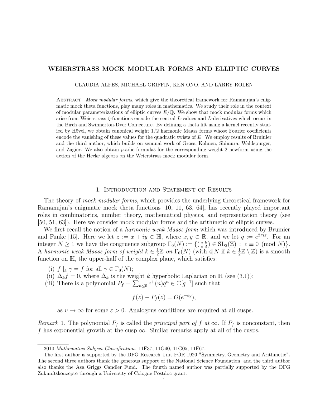 Weierstrass Mock Modular Forms and Elliptic Curves