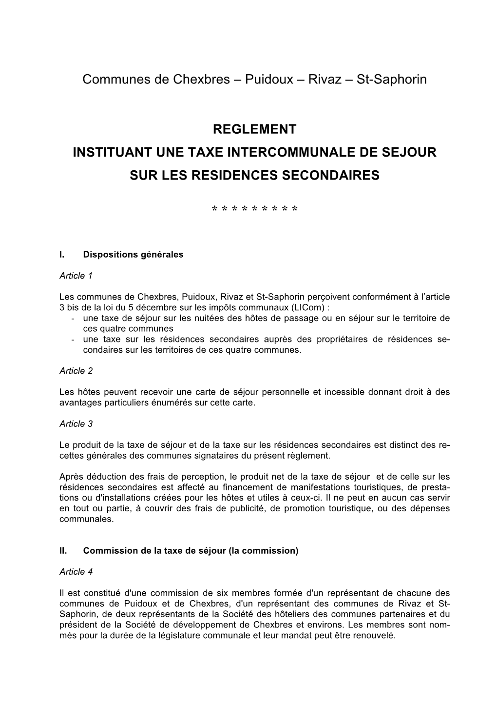 Communes De Chexbres – Puidoux – Rivaz – St-Saphorin REGLEMENT