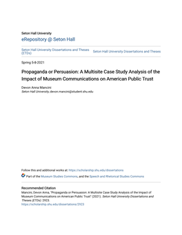 Propaganda Or Persuasion: a Multisite Case Study Analysis of the Impact of Museum Communications on American Public Trust