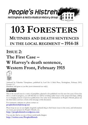 103 Foresters Mutinies and Death Sentences in the Local Regiment – 1914-18