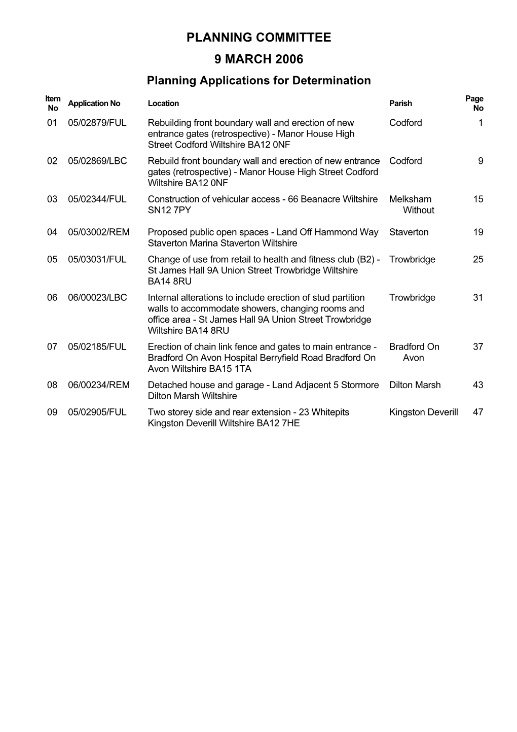 Planning Committee 9 March 2006