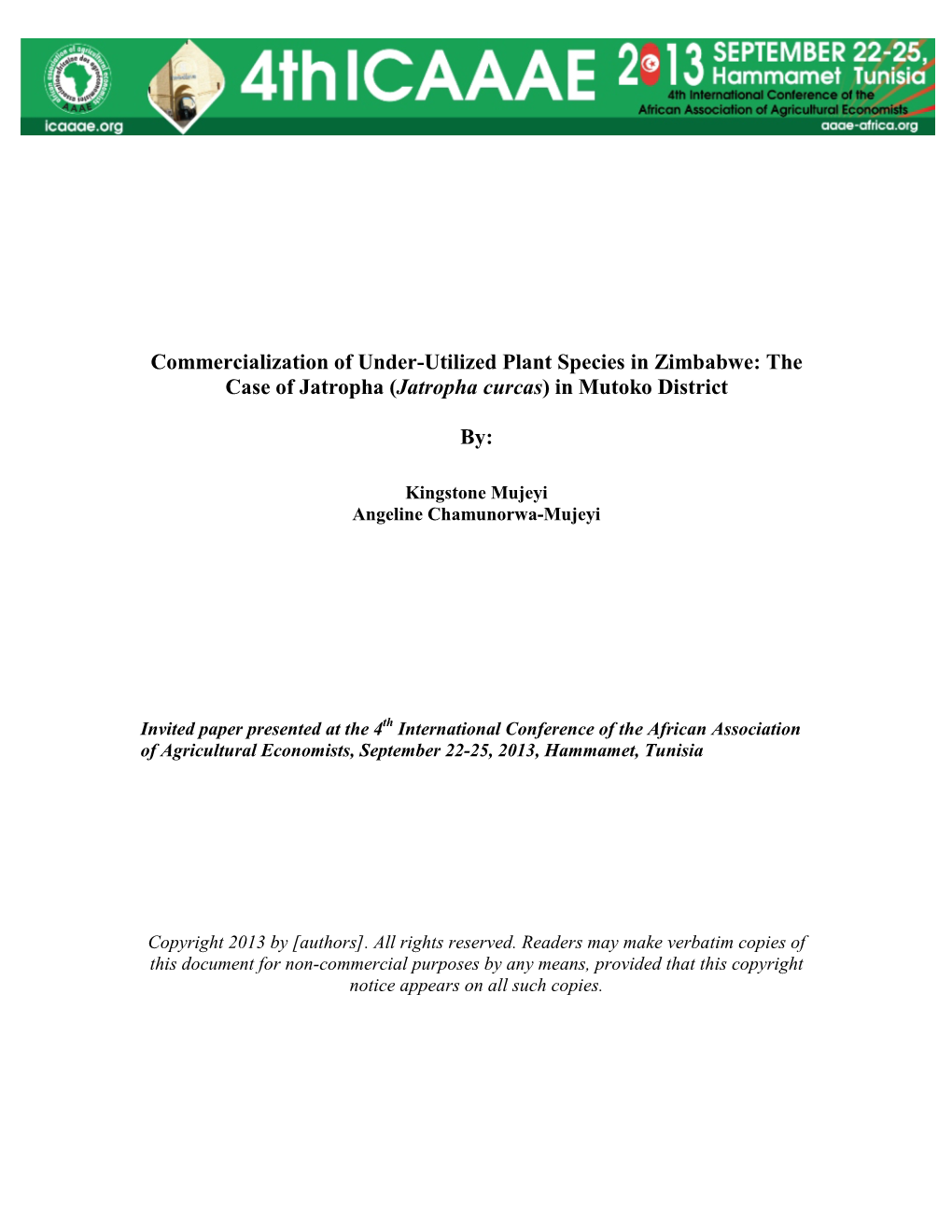 Commercialization of Under-Utilized Plant Species in Zimbabwe: the Case of Jatropha (Jatropha Curcas) in Mutoko District