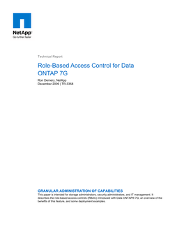 Role Based Access Control for Data ONTAP 7G