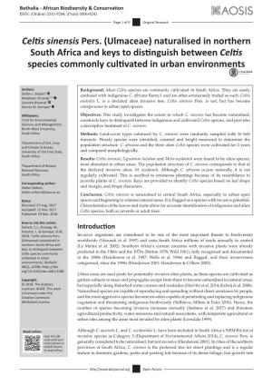 Celtis Sinensis Pers. (Ulmaceae) Naturalised in Northern South Africa and Keys to Distinguish Between Celtis Species Commonly Cultivated in Urban Environments