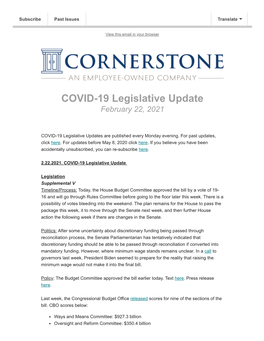 COVID-19 Legislative Update February 22, 2021