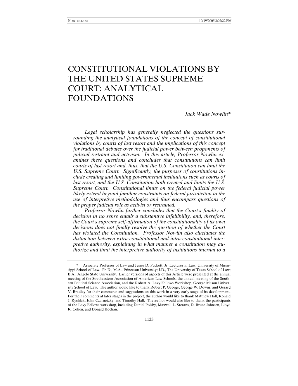 Constitutional Violations by the United States Supreme Court: Analytical Foundations