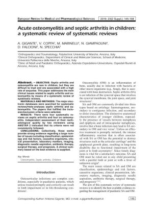 Acute Osteomyelitis and Septic Arthritis in Children: a Systematic Review of Systematic Reviews