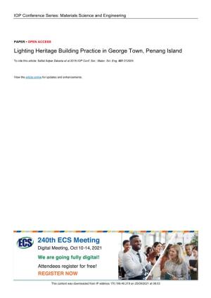 Lighting Heritage Building Practice in George Town, Penang Island