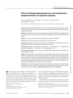 Effect of Dehydroepiandrosterone and Testosterone Supplementation on Systemic Lipolysis