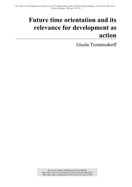 Future Time Orientation and Its Relevance for Development As Action Gisela Trommsdorff