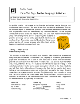 It's in the Bag - Twelve Language Activities ______Dr