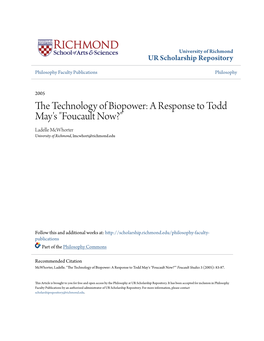 The Technology of Biopower: a Response to Todd May's "Foucault