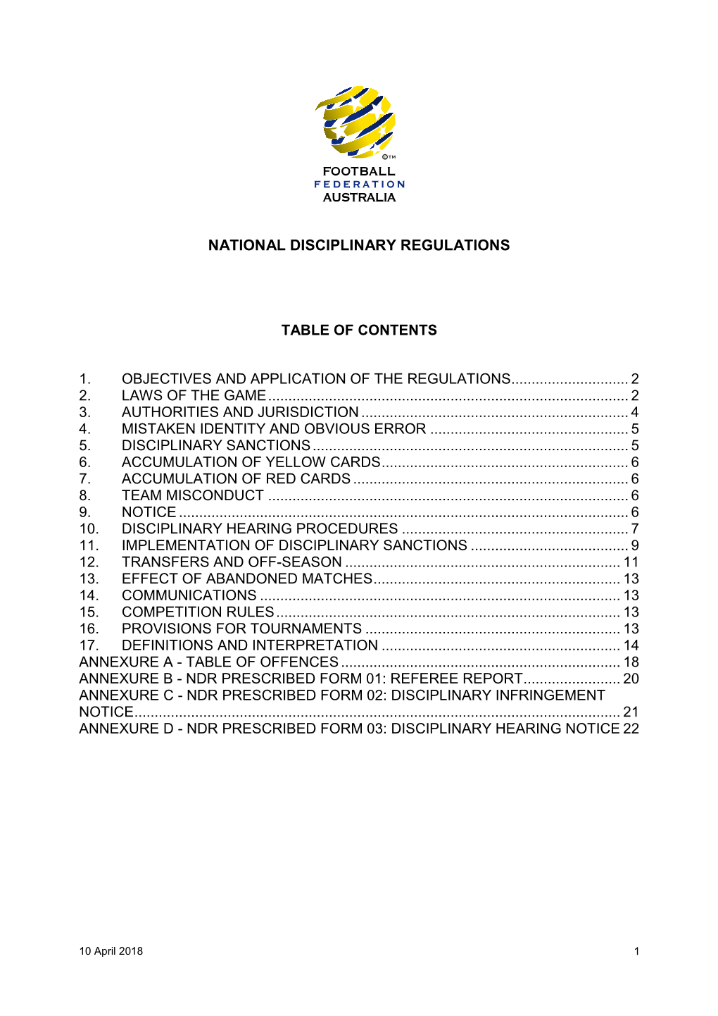 FFA National Disciplinary Regulations 2018