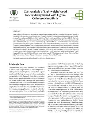 Cost Analysis of Lightweight Wood Panels Strengthened with Lignin- Cellulose Nanofibrils