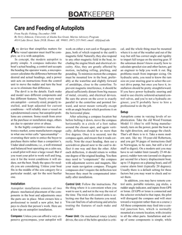 Care and Feeding of Autopilots