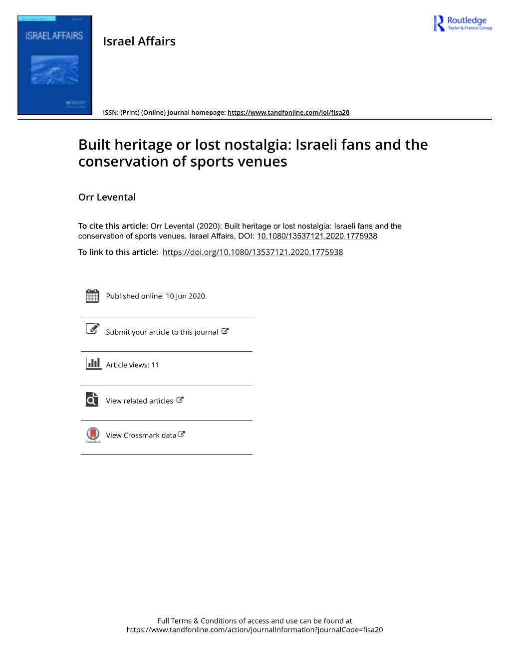 Built Heritage Or Lost Nostalgia: Israeli Fans and the Conservation of Sports Venues