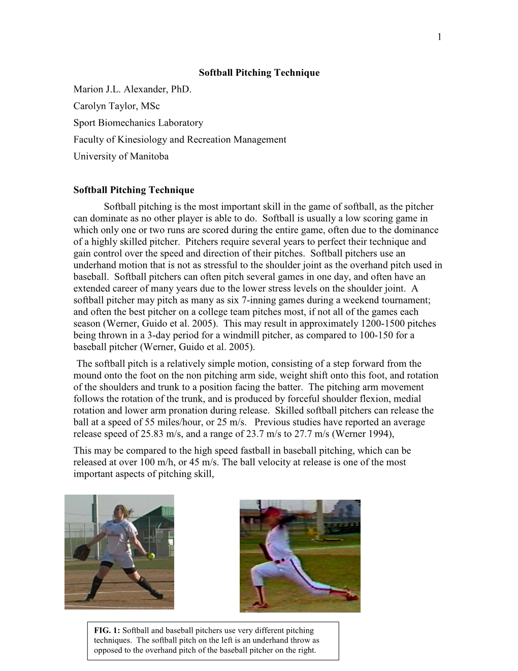 Analysis of Softball Pitching (PDF) - DocsLib