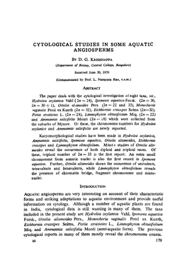 Cytological Studies in Some Aquatic Angiosperms