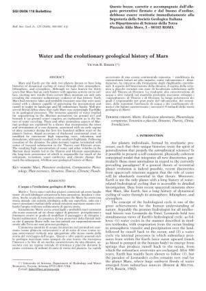 Water and the Evolutionary Geological History of Mars