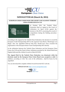 NEWSLETTER 68 (March 26, 2012)