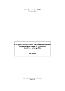 L'exigence Croissante De Justice Sans Frontières Le Cas De La Demande De Restitution Des Biens Juifs Spoliés