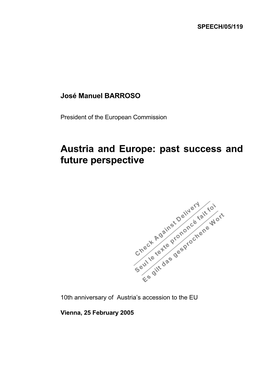 Austria and Europe: Past Success and Future Perspective
