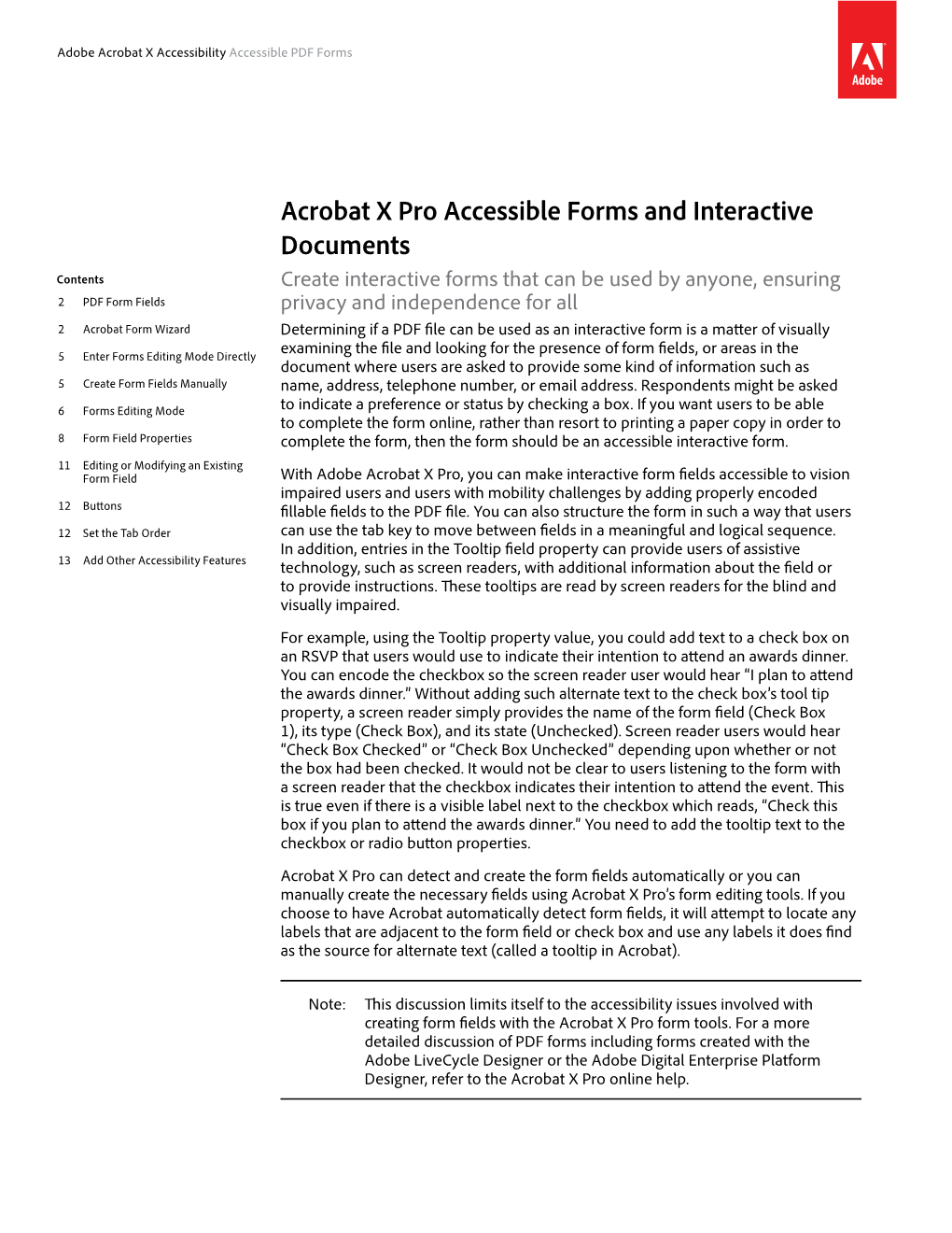 Adobe Acrobat X Accessibility Accessible PDF Forms