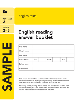 English Reading Answer Booklet